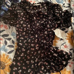 NWT black floral top